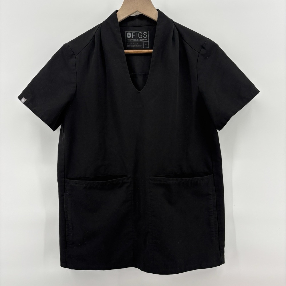 Figs Banepa Scrub Top Womens Small Black 4 Pocket Short Sleeve Nursing Medical